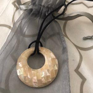 NEW Mother of Pearl mosaic pendant on long cord